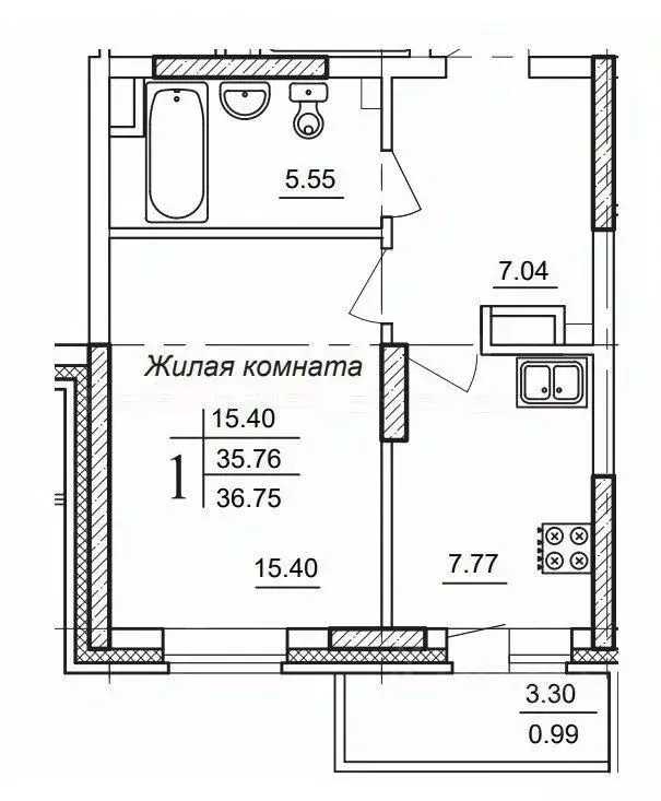 1-к кв. Татарстан, Казань ул. Чингиза Айтматова, 9 (36.8 м) - Фото 1