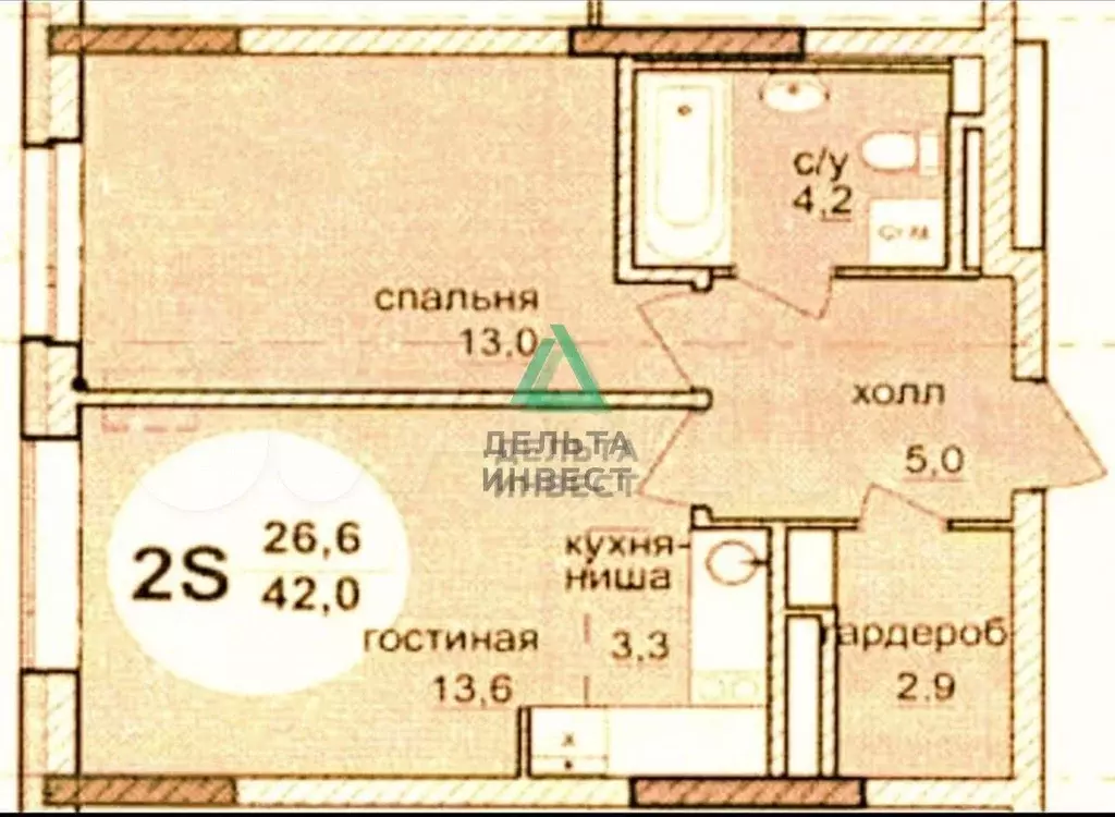 2-к. квартира, 42,7 м, 18/26 эт. - Фото 0
