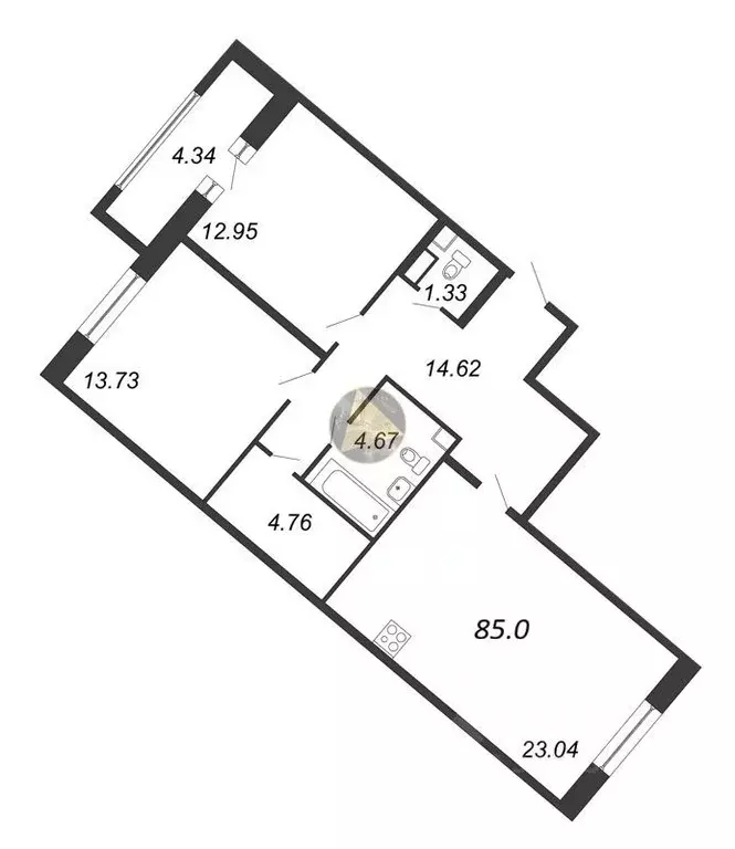 2-к кв. Санкт-Петербург просп. Авиаконструкторов, 54 (85.0 м) - Фото 2