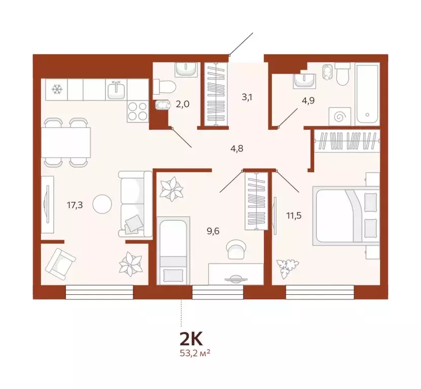 2-к кв. Тюменская область, Тюмень ул. Новаторов, 30 (53.2 м) - Фото 1