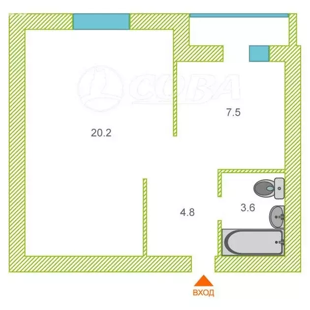 1-комнатная квартира: Тюмень, улица Газовиков, 12 (34 м) - Фото 1