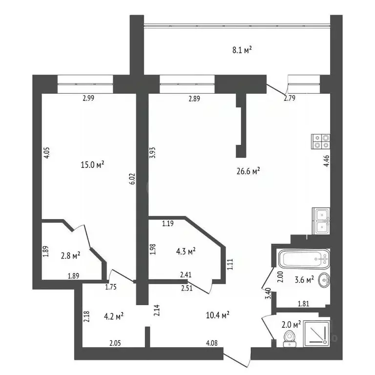 2-к кв. Тюменская область, Тюмень ул. Котельщиков, 2 (68.9 м) - Фото 2