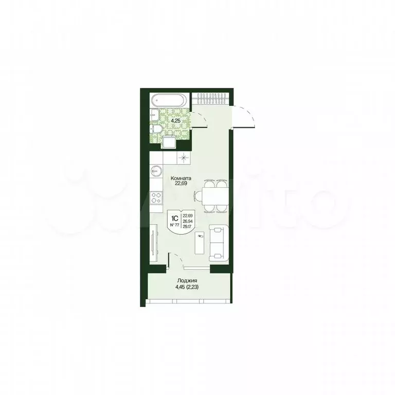 Квартира-студия, 29,2 м, 3/4 эт. - Фото 0