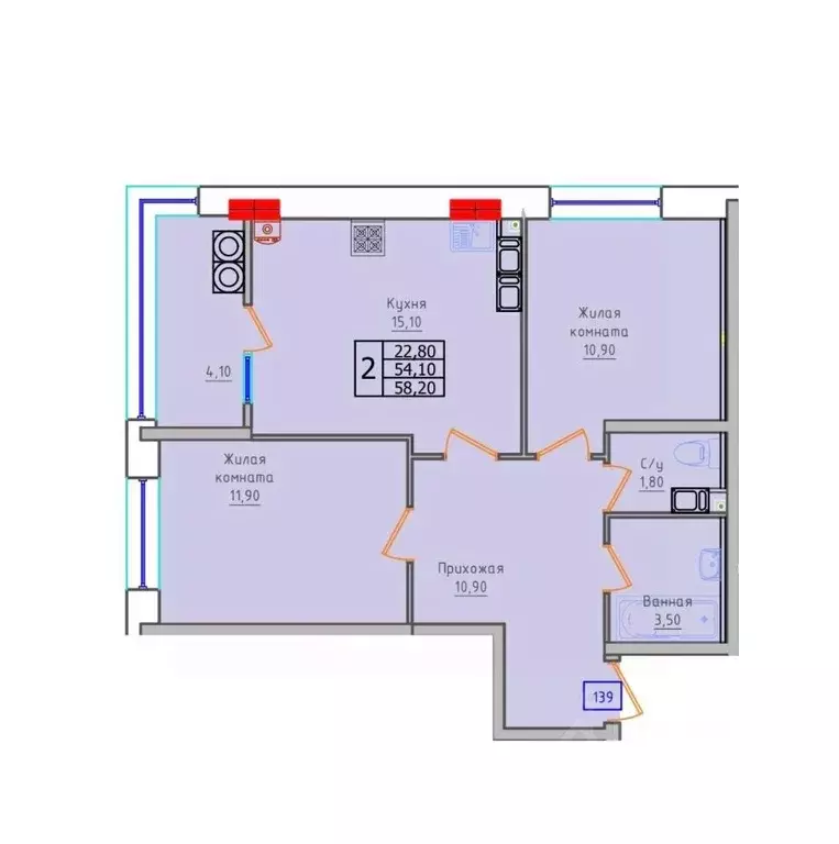 2-к кв. Ставропольский край, Ставрополь ул. 45-я Параллель, 52А (58.2 ... - Фото 1