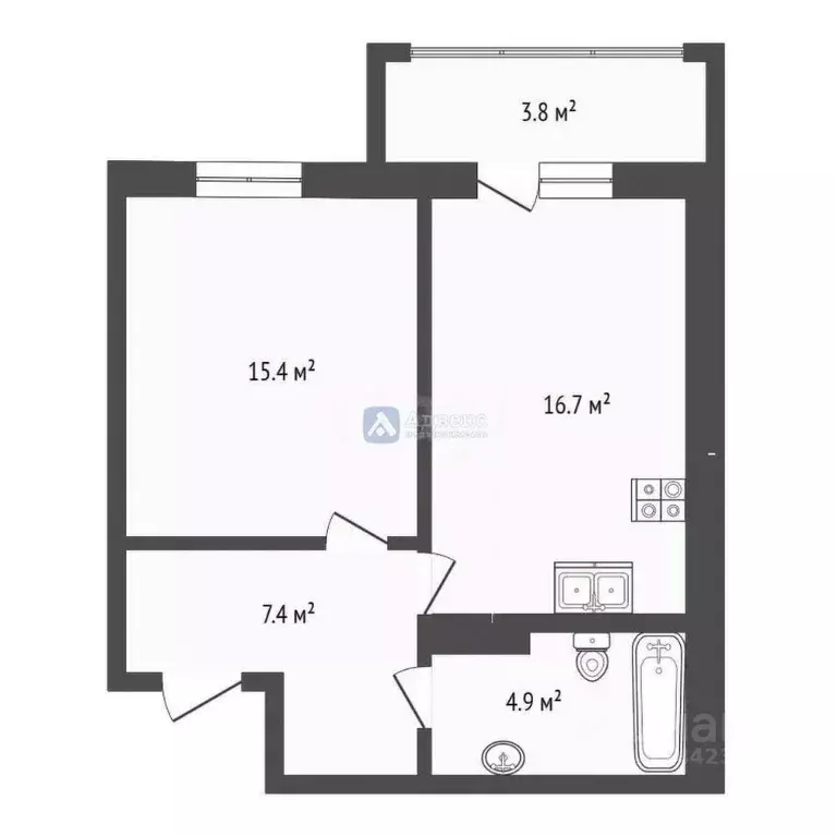 1-к кв. Тюменская область, Тюмень ул. Андрея Бушуева, 2 (44.1 м) - Фото 2