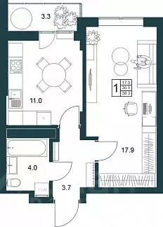 1-к кв. Липецкая область, Липецк Минская ул., 6Б (38.3 м) - Фото 1