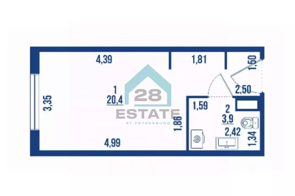 Студия Санкт-Петербург Витебский просп., 99к1 (24.3 м) - Фото 1