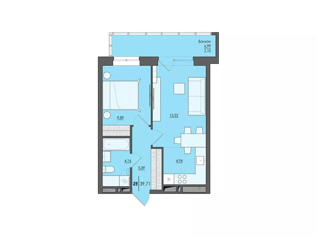 2-к кв. Пермский край, Пермь ул. Сергея Есенина, 9Ак2 (39.71 м) - Фото 1