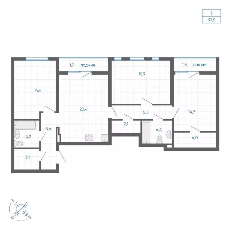 3-комнатная квартира: Екатеринбург, улица Вильгельма де Геннина, 59 ... - Фото 1
