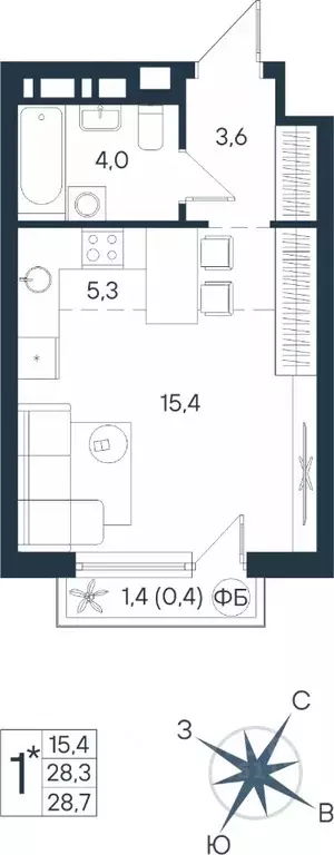 Студия Пермский край, Пермь ул. Космонавта Беляева, 17 (28.7 м) - Фото 0