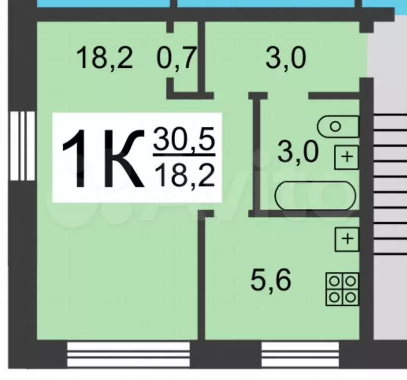 1-к. квартира, 30,5 м, 3/5 эт. - Фото 0