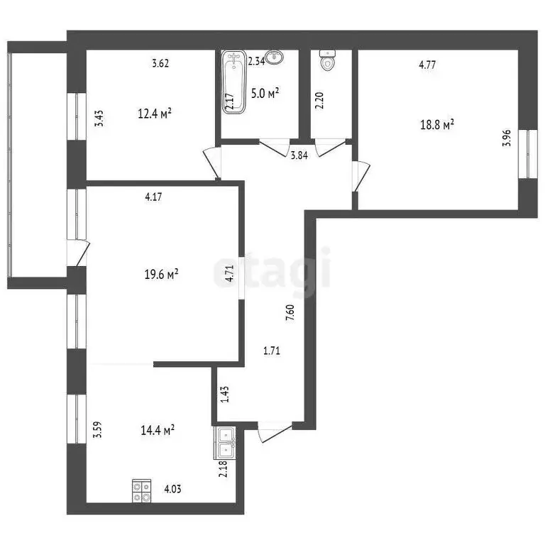 2-комнатная квартира: Тюмень, улица Василия Гольцова, 22 (89.5 м) - Фото 1