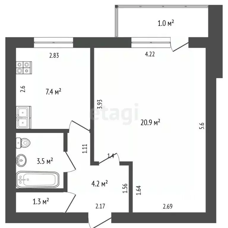 1-к кв. Крым, Евпатория ул. Имени 60-летия Октября, 22А (37.3 м) - Фото 2