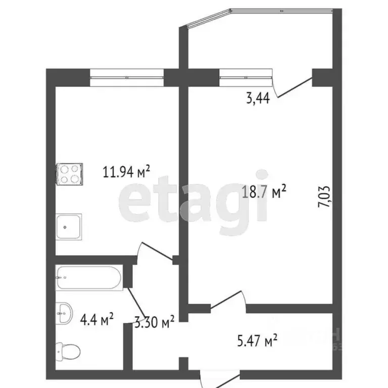 1-к кв. Ханты-Мансийский АО, Сургут ул. Крылова, 26 (43.3 м) - Фото 1