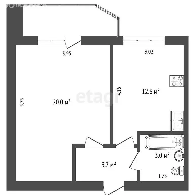 1-комнатная квартира: Вологда, улица Лаврова, 9А (39.1 м) - Фото 1