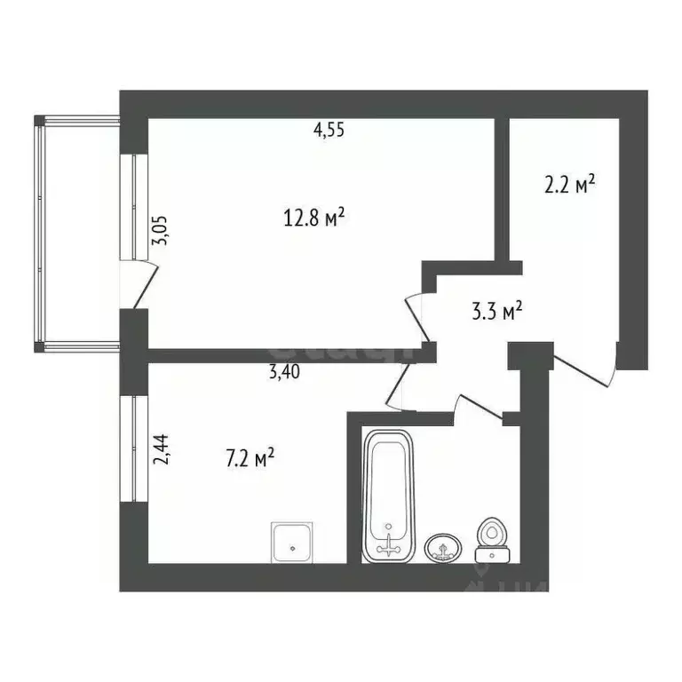 1-к кв. Амурская область, Благовещенск Театральная ул., 44/2 (28.3 м) - Фото 1