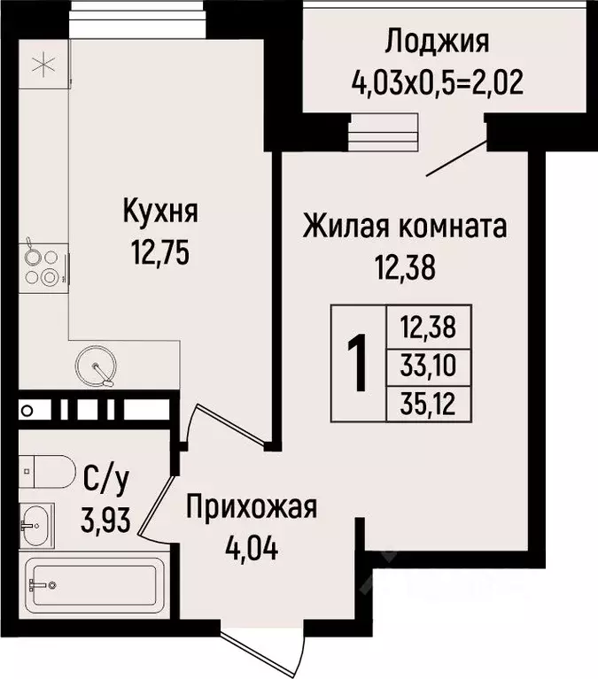 1-к кв. Краснодарский край, Краснодар ул. Михаила Барибана (35.12 м) - Фото 0