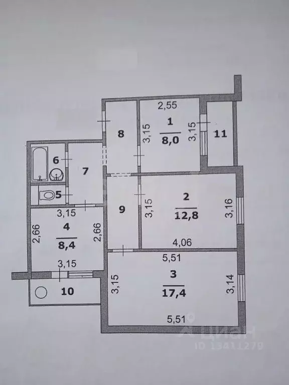 3-к кв. Белгородская область, Белгород ул. Есенина, 48 (63.0 м) - Фото 1