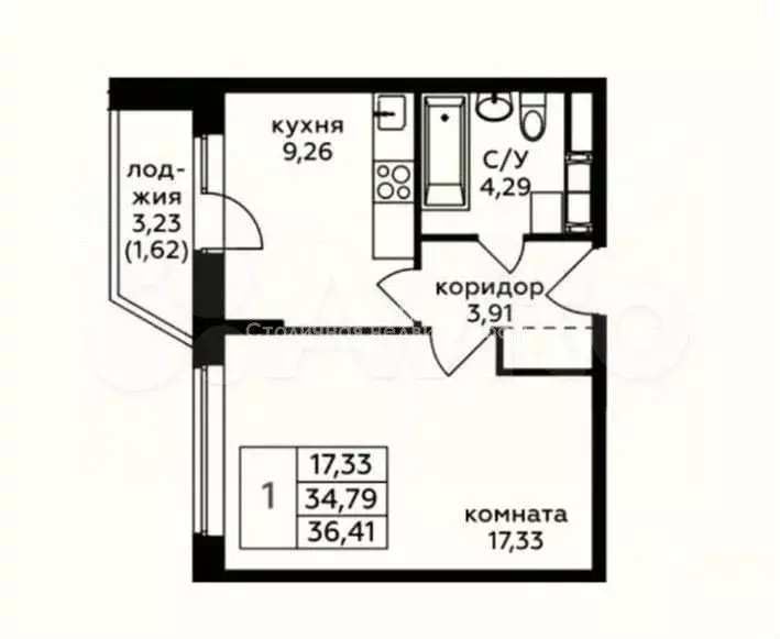 1-к. квартира, 36,2 м, 17/17 эт. - Фото 0