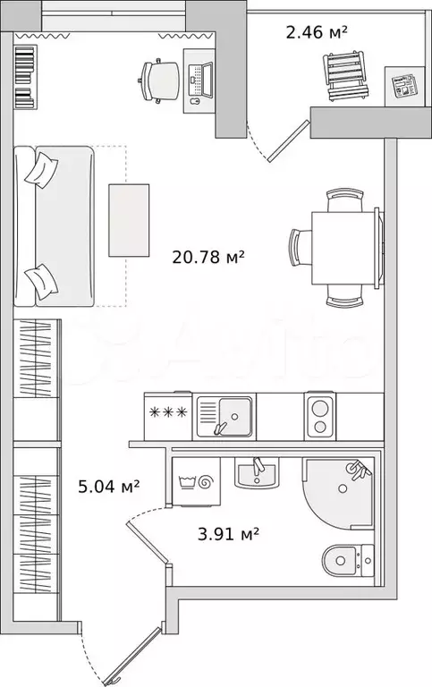 Квартира-студия, 32,2м, 10/16эт. - Фото 1