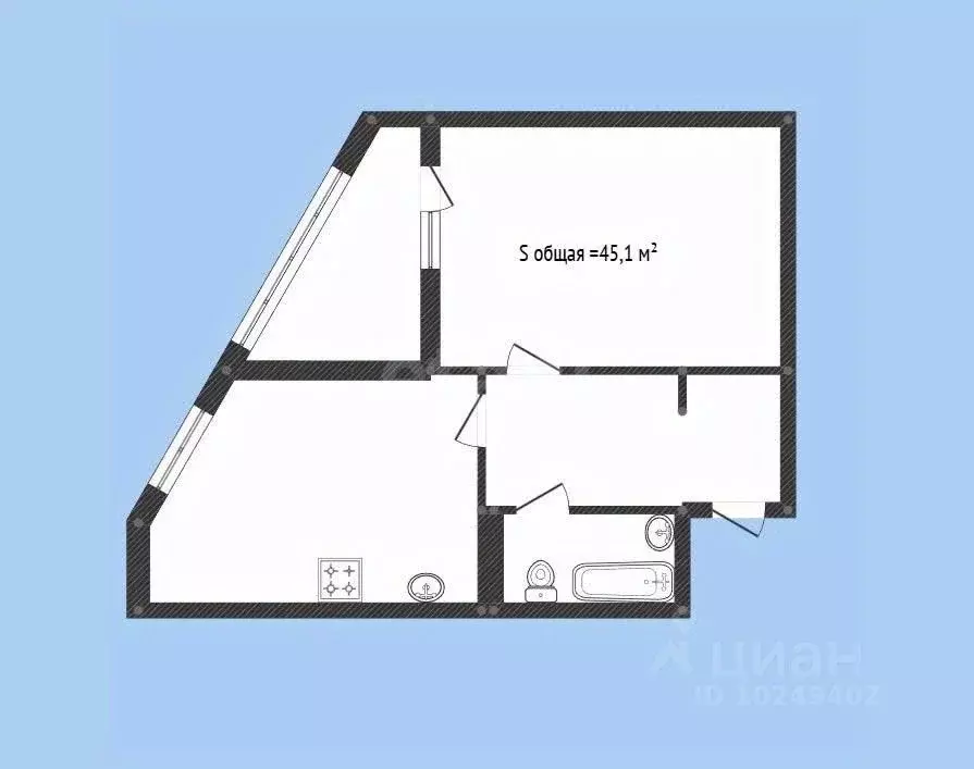 1-к кв. Башкортостан, Уфа Первомайская ул., 8 (45.1 м) - Фото 2