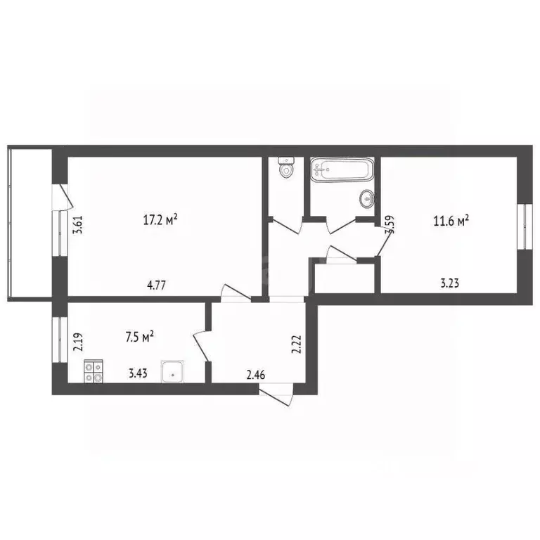 2-к кв. Белгородская область, Белгородский район, Северный городское ... - Фото 2