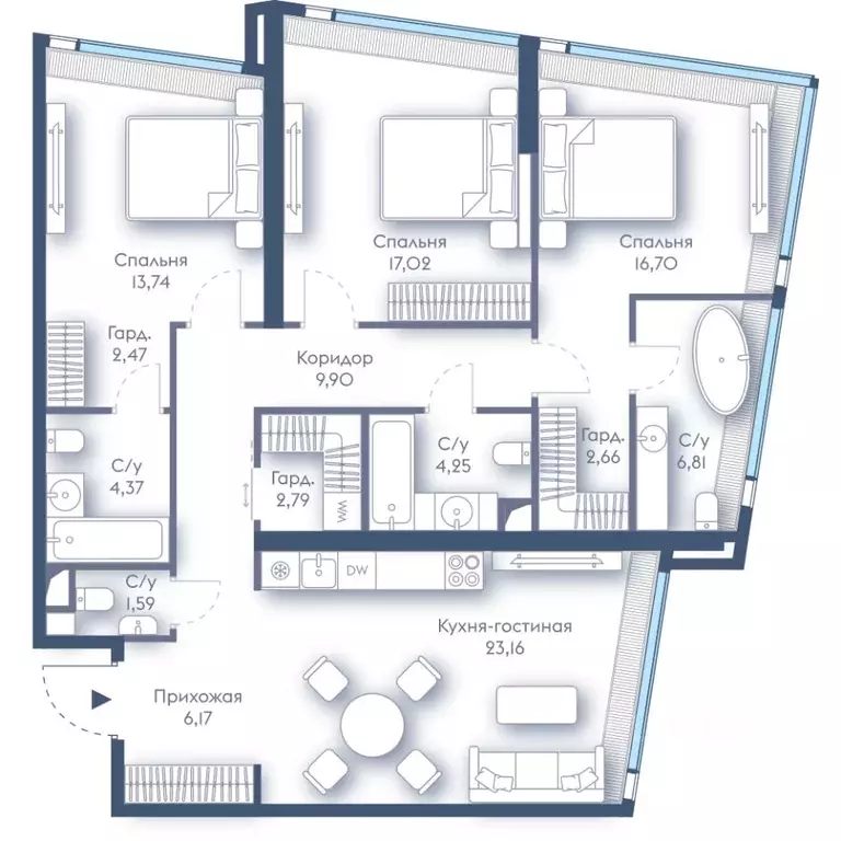 3-к кв. Москва Краснопресненская наб., 14с3 (111.63 м) - Фото 1