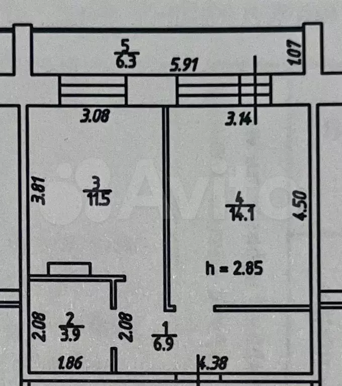 1-к. квартира, 42,7 м, 2/5 эт. - Фото 0