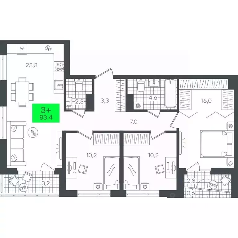 3-к кв. Тюменская область, Тюмень ул. Николая Глебова, 10 (83.46 м) - Фото 0