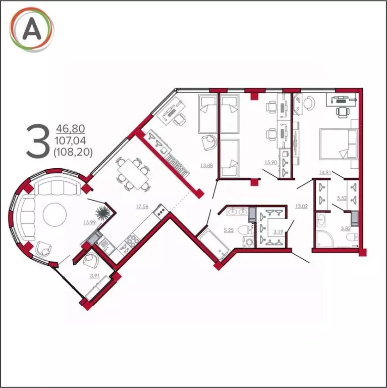 3-к кв. Брянская область, Брянск Московский мкр, 60 (108.2 м) - Фото 1