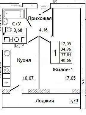 1-к. квартира, 40,7 м, 3/10 эт. - Фото 0