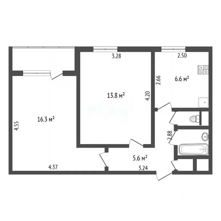 2-к кв. Московская область, Одинцово Можайское ш., 136 (47.0 м) - Фото 2