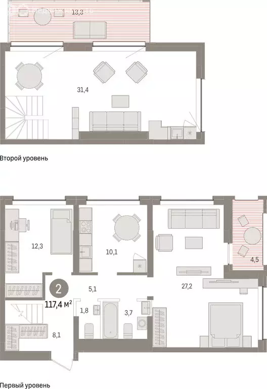 2-комнатная квартира: Тюмень, ЖК Дом у Озера (117.37 м) - Фото 1