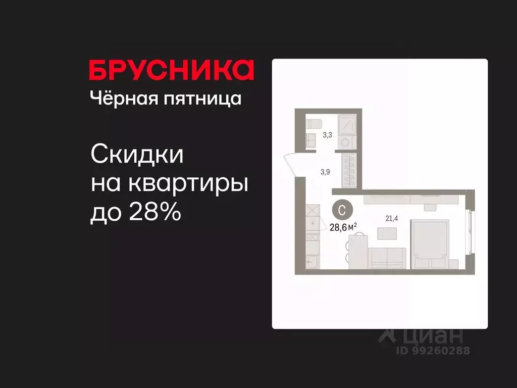 Студия Свердловская область, Екатеринбург пер. Торфяной, 4 (28.6 м) - Фото 1