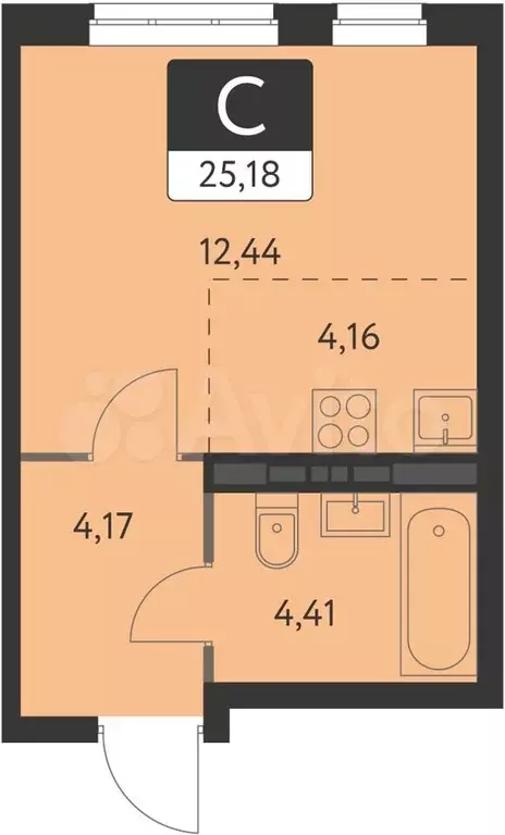 Квартира-студия, 25,2м, 10/17эт. - Фото 0