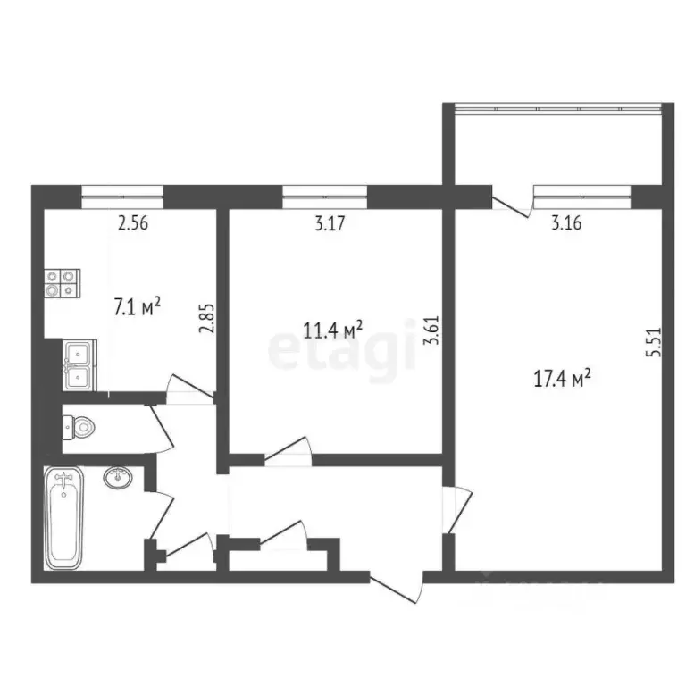 2-к кв. Ямало-Ненецкий АО, Ноябрьск ул. Изыскателей, 40Б (47.8 м) - Фото 2