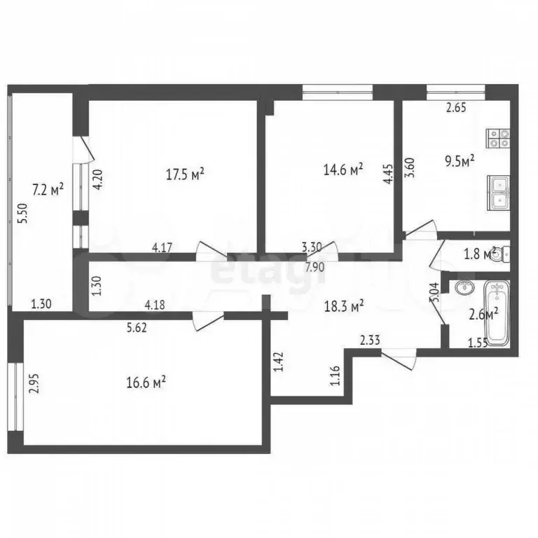 3-к. квартира, 85 м, 3/4 эт. - Фото 0