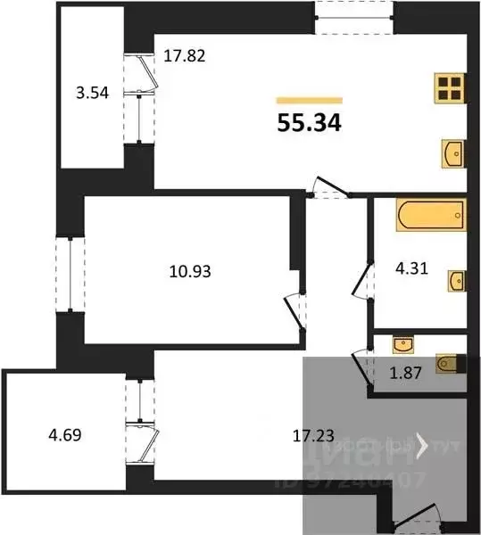 1-к кв. Воронежская область, Воронеж ул. Кривошеина, 13/14 (55.34 м) - Фото 0