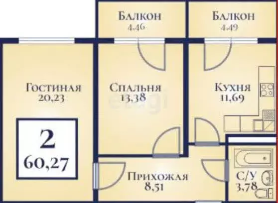 2-комнатная квартира: Махачкала, улица Ахмата-Хаджи Кадырова, 122-126 ... - Фото 1