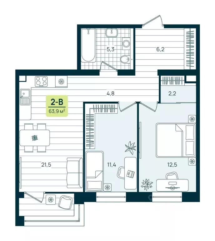 2-к кв. Ханты-Мансийский АО, Нижневартовск К-2 кв-л,  (63.9 м) - Фото 0