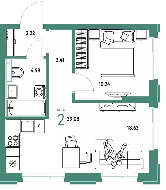 2-к кв. Тюменская область, Тюмень ул. 50 лет Октября, 61к1 (39.08 м) - Фото 1