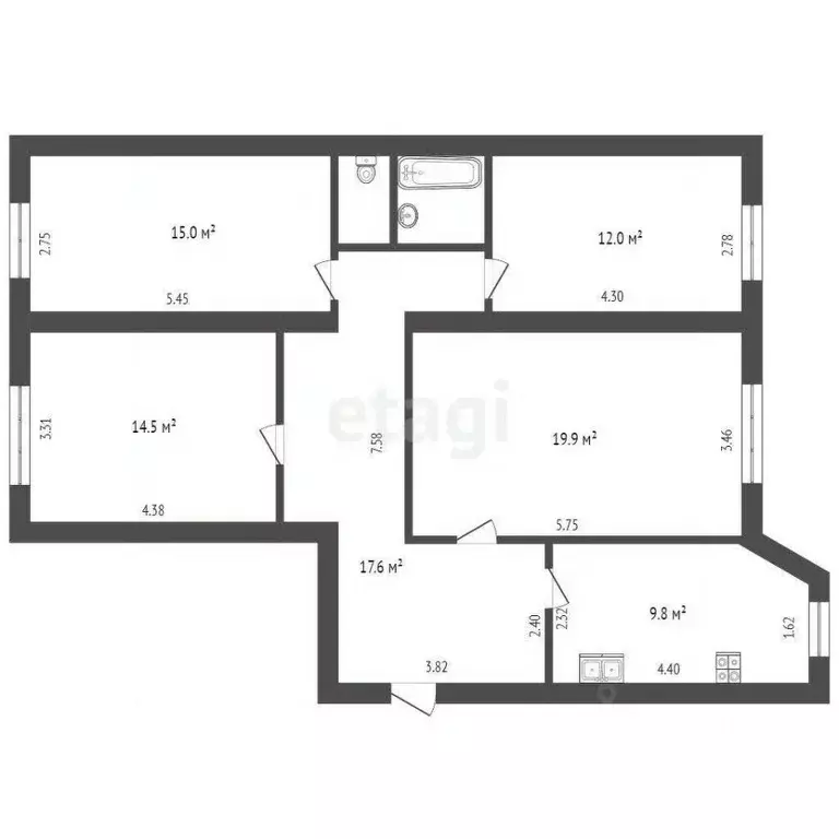 4-к кв. Вологодская область, Вологда Ленинградская ул., 113 (95.8 м) - Фото 1
