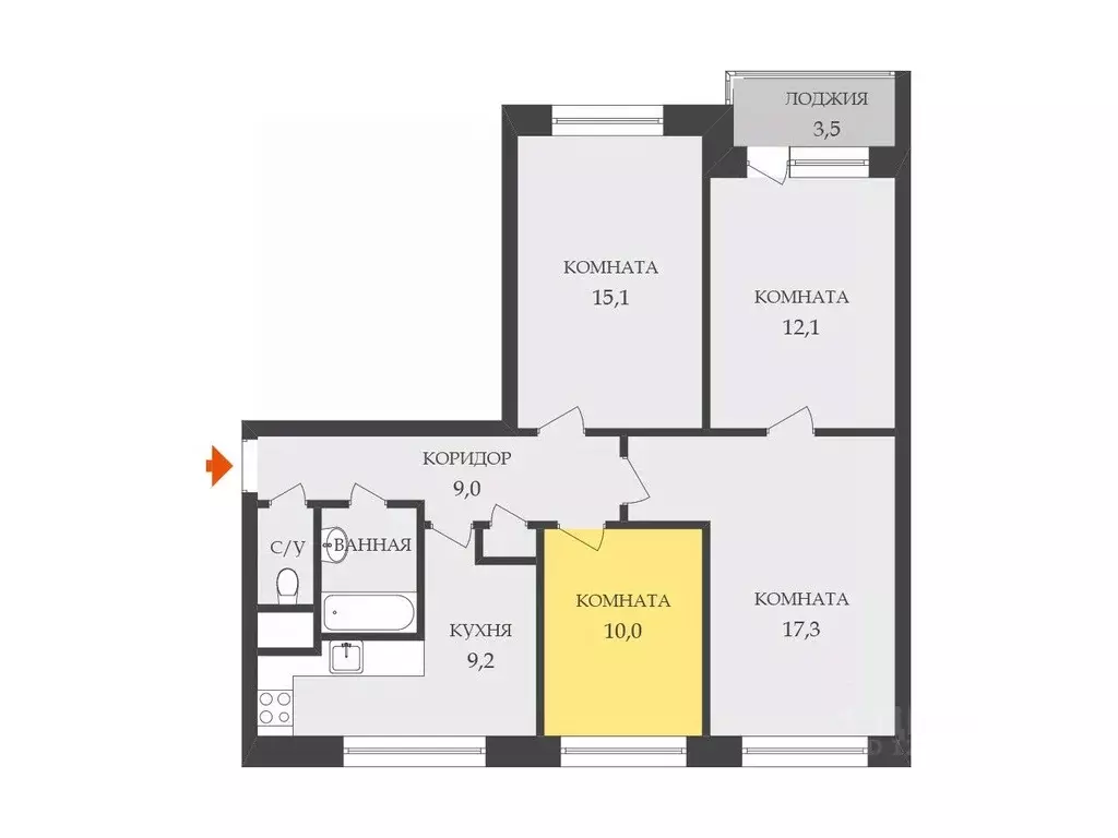 Комната Санкт-Петербург просп. Солидарности, 10К1 (10.0 м) - Фото 2