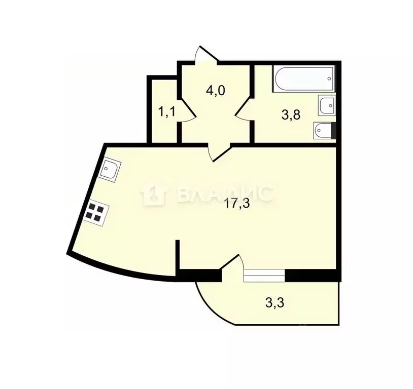 Студия Владимирская область, Владимир Офицерская ул., 1Ак3 (33.4 м) - Фото 1