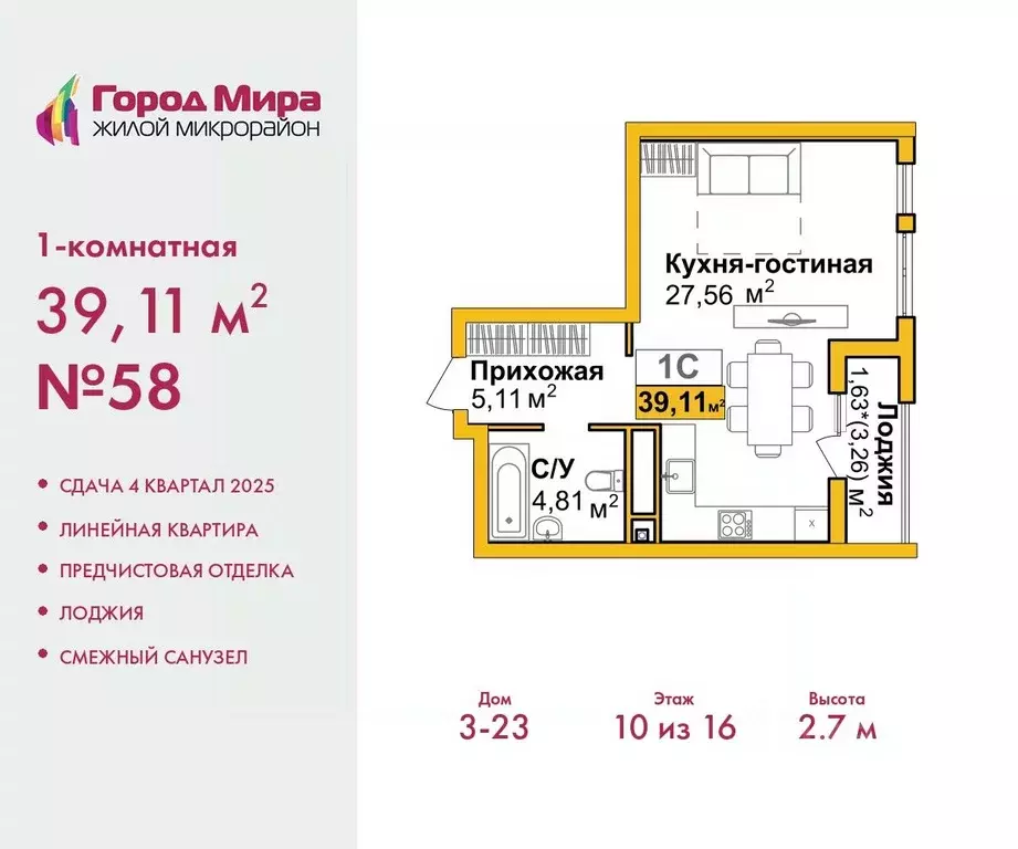 1-к кв. Крым, Симферополь Город Мира жилой комплекс (39.11 м) - Фото 1