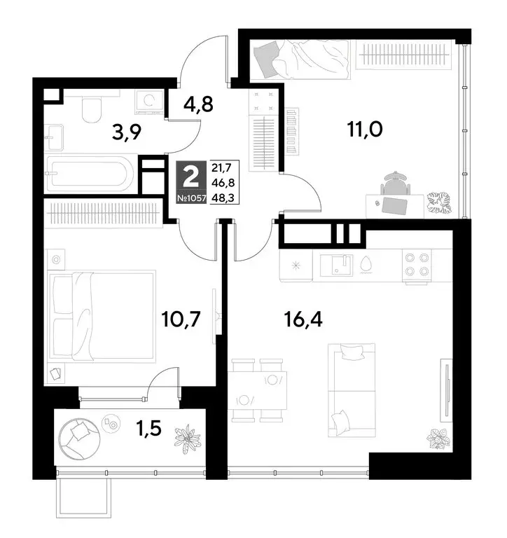 2-комнатная квартира: Омск, жилой район Снегири (48.3 м) - Фото 0