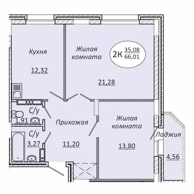 2-комнатная квартира: новосибирск, 2-я воинская улица, 51 (66.01 м) - Фото 0