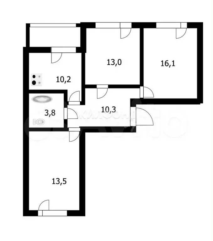 3-к. квартира, 67,6 м, 1/5 эт. - Фото 0