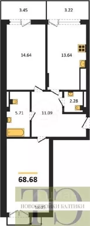 2-к кв. Калининградская область, Гурьевский муниципальный округ, пос. ... - Фото 1
