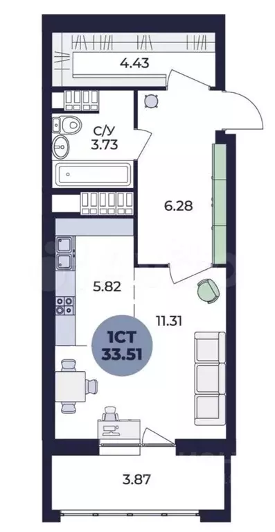 Квартира-студия, 31,1 м, 23/25 эт. - Фото 0